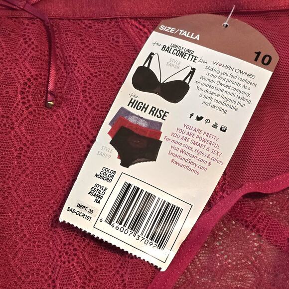 Smart & Sexy The Curvy Collection High Rise Cheekini Womens 10 Red Lace Mesh - Picture 4 of 8